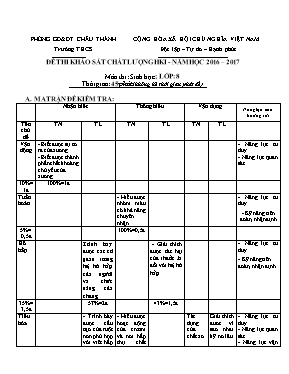 Đề khảo sát chất lượng học kì I Sinh học lớp 8 - Năm học 2016-2017 - Phòng GD & ĐT Châu Thành